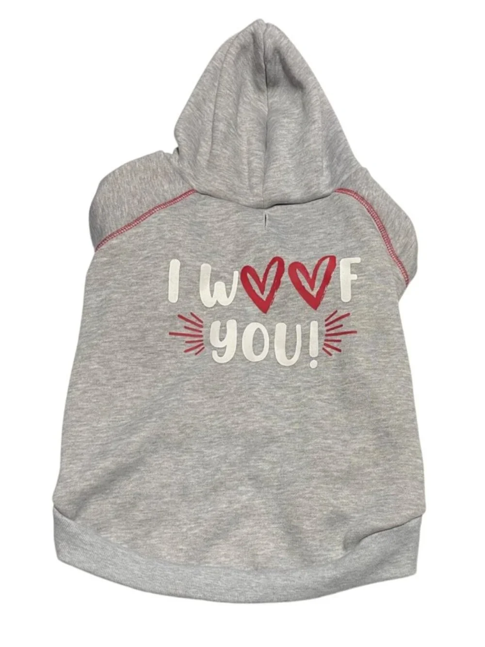 Gray Woof Dog Hoodie Sweatshirt XL I Wuff You Red & White Polyester